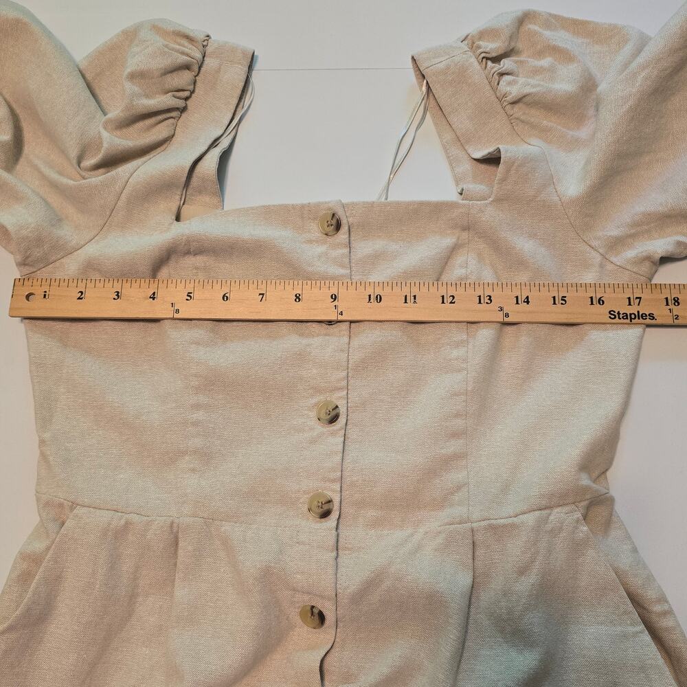 Old Navy Mini Dress Womens Size Medium Beige Linen Blend Smocked Cottagecore NWT - Picture 10 of 11